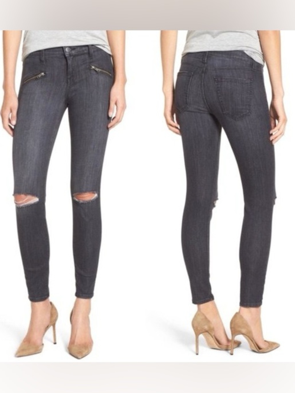 Current/Elliott The Soho Zip Stiletto Jeans in Charcoal Wash 26